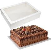 Paremmin Half Sheet Cake Box with 1/2" Extra Thick Cake Drum,14x19x4 inches | Silver Cake Board, White Rectangle Bakery Box, with Window Lid, Disposable Container for Heavy Duty Bakery Wedding