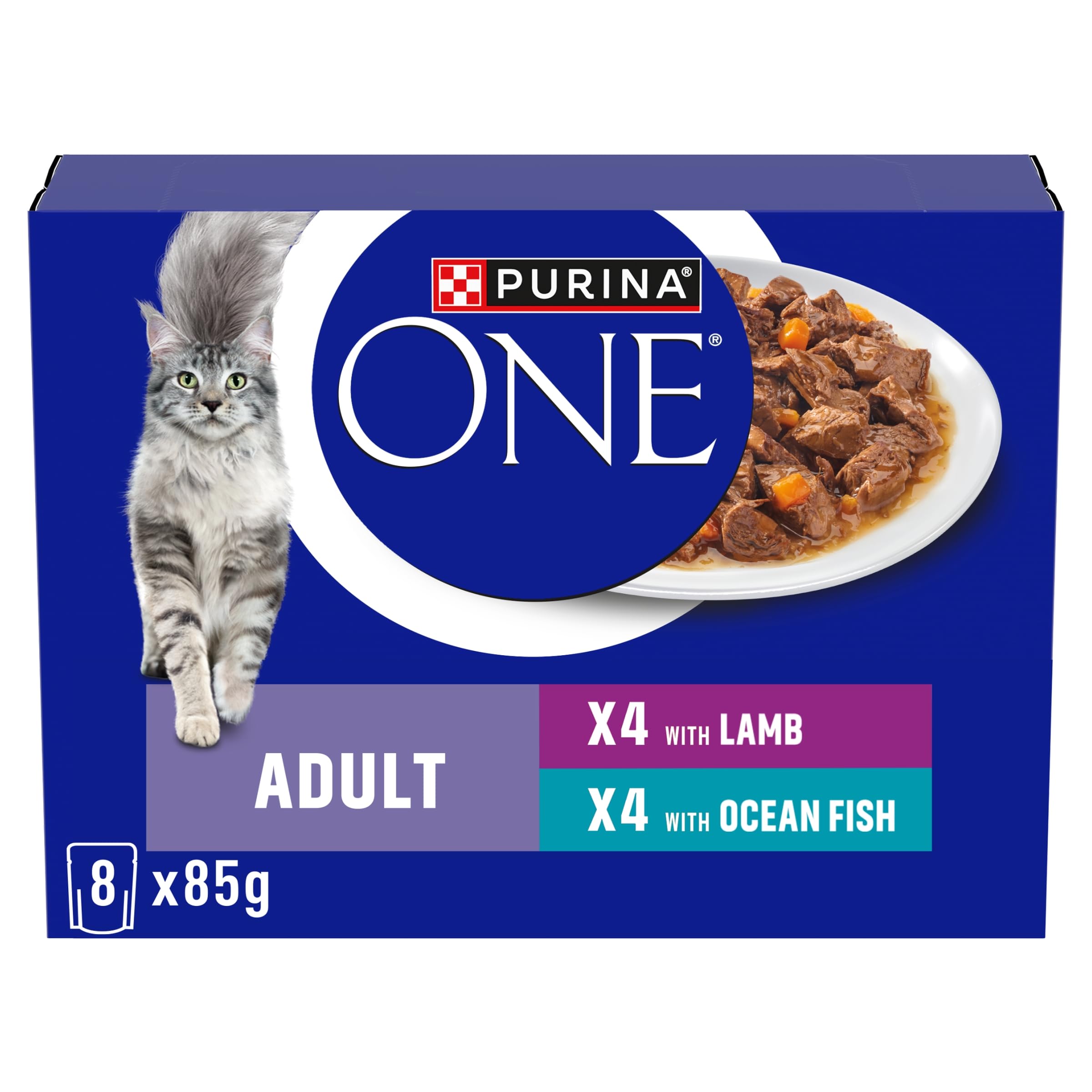 PURINA ONE | Wet Cat Food, Fish and Lamb, 8 x 85g