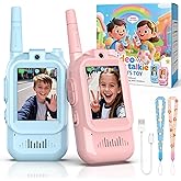 2Pcs Video Walkie Talkies for Kids, Rechargeable Kids Walkie Talkies with HD Camera & Voice Changer, Long Range Video Intercom for Boys Girls, Two Way Radios Toys for Family Games, Outside, Camping