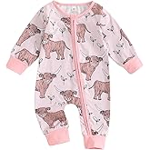 Covvoliy Newborn Baby Boy Girl Clothes Western Cow Print Long Sleeve Romper Jumpsuit One Piece Fall Winter Outfit