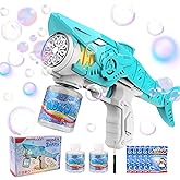 Automatic Bubble Machine Gun for Kids with 2 Bottles 5 Bags of Refill Solution Lights ElectricShark Bubble Gun Toys Outdoor Toys Gifts Wedding Easter Party Favor