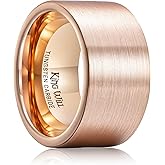 King Will Basic Gold/Rose Gold/Brown Plated Tungsten Wedding Band for Men/Women, 2mm/4mm/6mm/8mm/10mm/12mm Width Band Rings, Pipe Cut Matte Brushed Finish Cigar Band Ring Comfort Fit