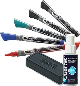 Quartet Dry Erase Markers Accessory Kit, 5 Fine Tip EnduraGlide Dry Erase Pens, Whiteboard Eraser, & White Board Cleaning Spray Bottle, Home School Supplies, Home Office Accessories (5001M-5SK)