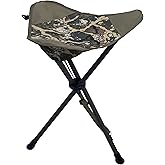 Black Sierra Folding Hunting Stool w/Shoulder Strap Supports 225 lbs, Lightweight Collapsible Tripod Seat, Foldable Steel Frame Chair Perfect for Hunting, Fishing, Hiking, Travel
