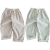 Ashmyova Classic Casual Pants for Boys Thin Cotton Stripe Elastics Waist Spring Summer Trousers Toddler Long Pants 2Pcs