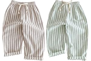 Ashmyova Classic Casual Pants for Boys Thin Cotton Stripe Elastics Waist Spring Summer Trousers Toddler Long Pants 2Pcs