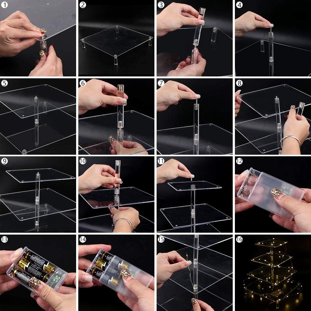 Tour De Service Avec Lumieres Led Pour Fete De Mariage Ourwarm Presentoir A Cupcakes En Acrylique 4 Etages Lumineux Pour Gateau Et Dessert Fete Prenatale The Anniversaire Vaisselle Et Arts De La