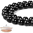 BEADNOVA Black Onyx Agate Beads Natural Crystal Beads Stone Gemstone Round Loose Energy Healing with Crystal Stretch Cord for Jewelry Making (10mm, 36-38pcs)