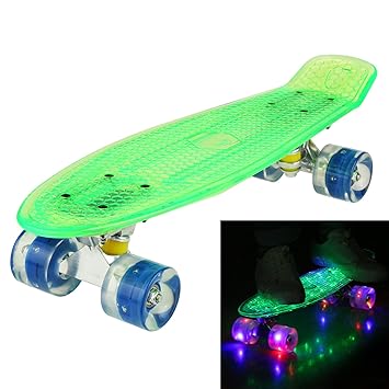 WeSkate Cruiser Skateboard Komplett Retro Mini Crystal Komplettboard, 22' 55CM Vintage Skate Board mit LED Leuchtrollen/Deck,