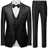 Copiladen Men Suit 3 Piece Slim Fit Tuxedo for Men Paisley Suit Tux Shawl Lapel One Button Blazer Waistcoat Pant Set for Prom