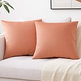Mixhug Set of 2 Cozy Velvet Square Decorative Throw Pillow Covers for Couch and Bed, Pale Coral, 18 x 18 Inches