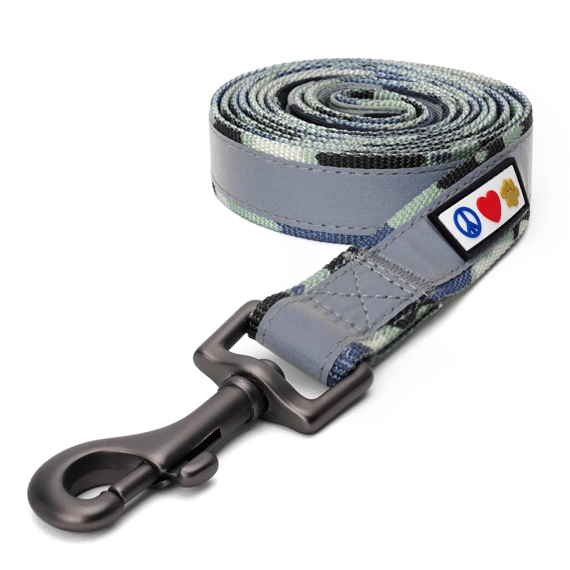 PAWTITAS 1.8 M Reflective Dog Lead Comfortable Padded Handle | Puppy Dog Double Handle Reflective Lead | Reflective Short Dog Lead for Training | Hands Free Running Dog Lead - XS/S Camo Grey Lead