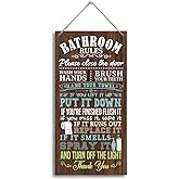 HALUOSI Humorous Wooden Bathroom Sign, 12 x 6 inches, Brown, Rustic Style, Wall Mount