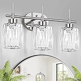 Meybiok Modern Crystal Bathroom Vanity Light, 3-Light Chrome Vanity Light with Clear K9 Crystal Shades, Bathroom Light Fixtur
