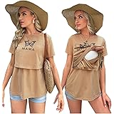OYOANGLE Women's Maternity Nursing Tops Short Sleeve Double Layer Casual Graphic Print tee