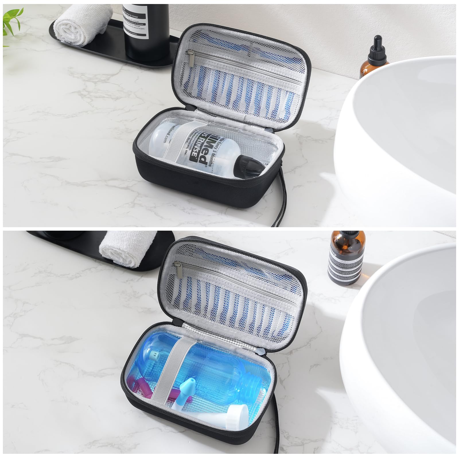 ProCase Travel Case for NeilMed Sinus Rinse Packets, Carrying Bag for Maoever Neti Pot Nasal Rinse, Portable Case for Sinus Rinse Bottle and Nasal Wash Salt Packets or Nose Cleaner Kit -Black