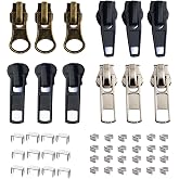 JOSDIOX Zipper Repair Kit #5 Zippers Pull 12 Pcs Sliders &amp; Stop Fix Zip On | Replacement or Repairing zippers for Coats,Jackets with Metal, Plastic and Nylon Coil Teeth