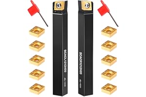 JIOU JIA Metal Lathe Cutting Tools Holder - 1/2" Right and Left Cutting Direction Carbide Turning Tool Set, Indexable Lathe Turning Tool Holder for Turning Grooving Threading with Tin Coated Carbide Inserts