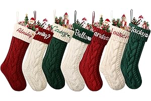 ELEGANTPARK Personalized Christmas Stockings Knitted 1 Pack Embroidered Green Red White Knit Stockings Christmas Fireplace Ha