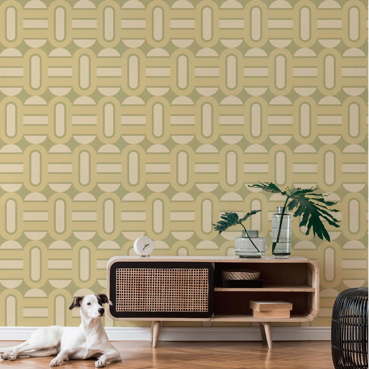 A.S. Création Retro 70's Shapes Wallpaper Green/Cream Retro Chic 395361 8.50m x 0.53m Paste The Wall