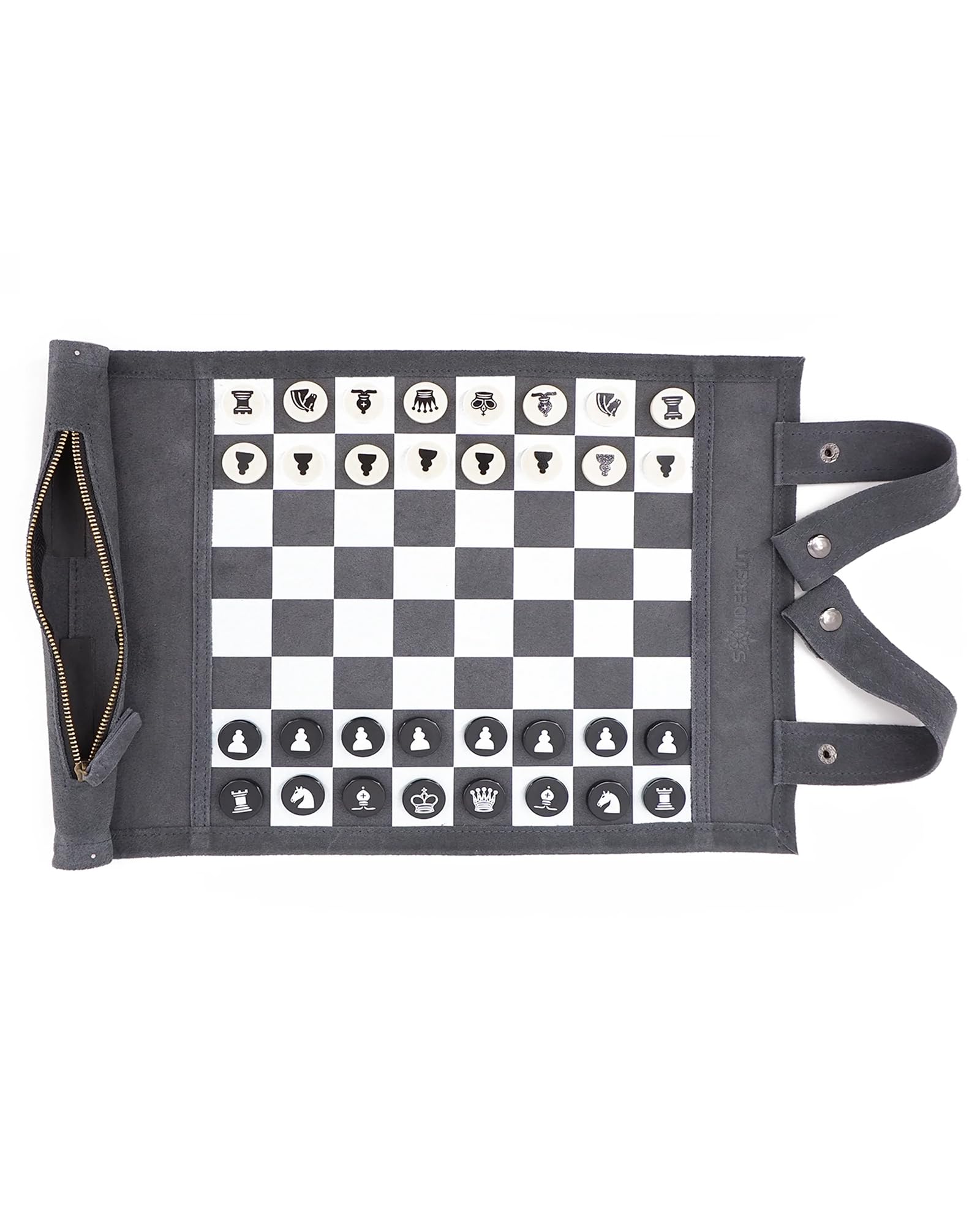 Sondergut - Chess/Checkers Roll-Up Travel Set Leather