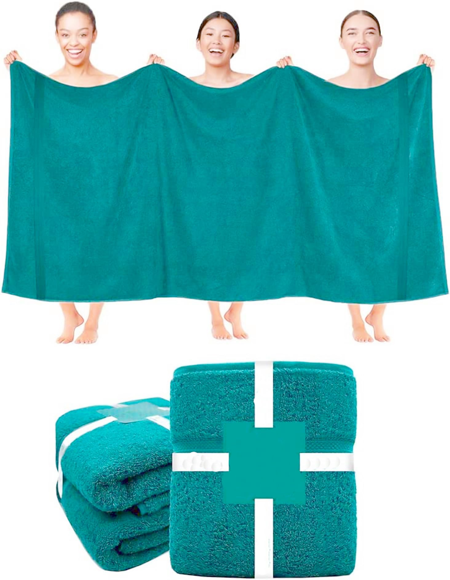 2 X Super Jumbo Charcoal Bath Sheets (100 x 200 cm) 100% Egyptian Cotton Extra Large Bath Sheet Towels Body Wrap Beach Towels (Teal, 2)