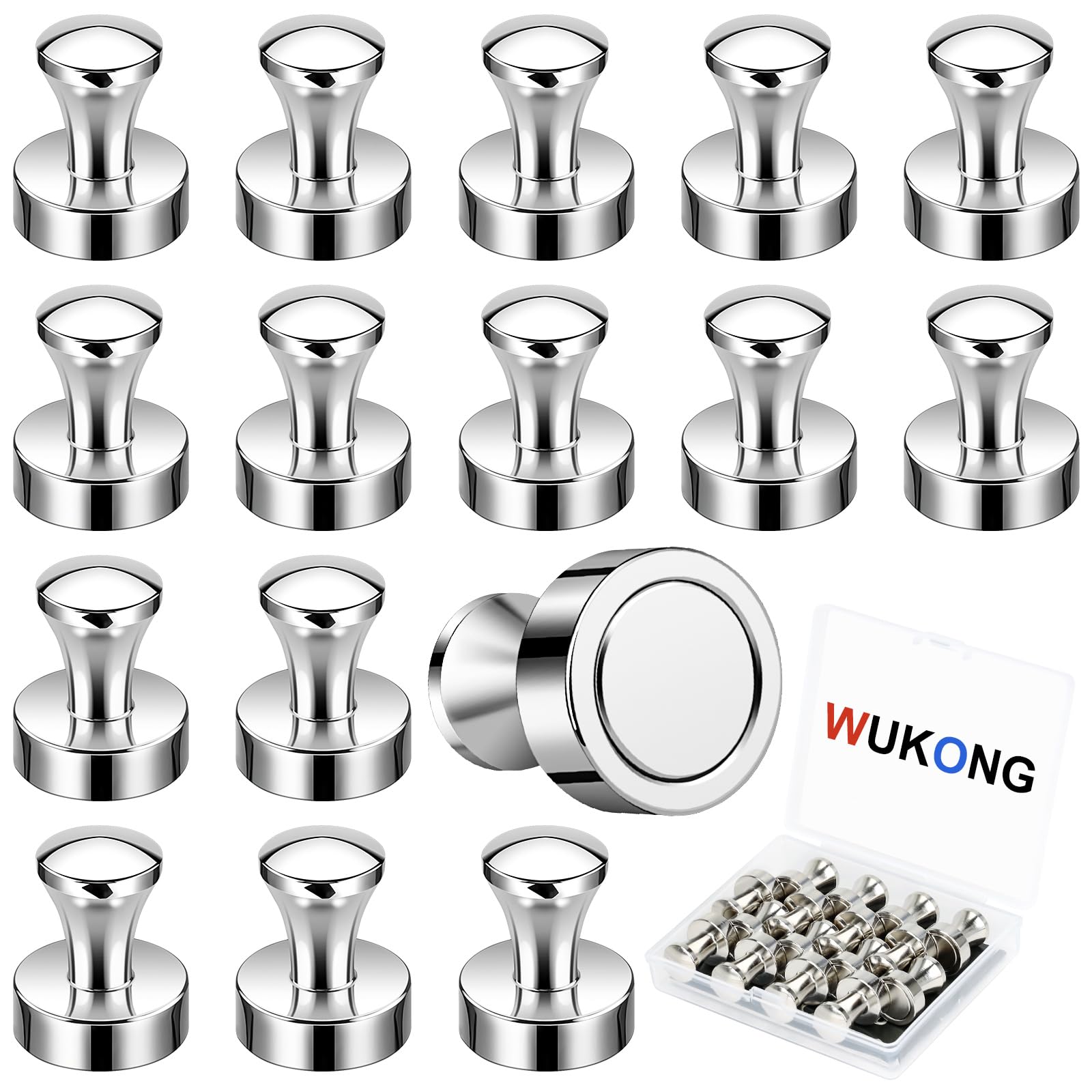Wukong 16×20mm Magnets Strong, 16 Pack Fridge Magnet Whiteboard Magnets Small, Notice Board Magnet Extra Strong for Kitchen, Wardrobe, and Office, Silver