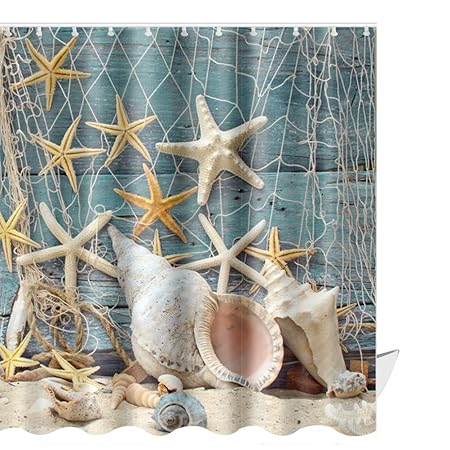 Homefly Abxinyoule Seashell Conch Starfish Shower Curtain Fishing