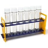 Steve Spangler Science Large Plastic Test Tubes &amp; Rack | Science Experiments for Kids, Durable Clear Tubes with Caps for School, Camp &amp; Homeschool Kits, Set of 6 Bottles &amp; Rack
