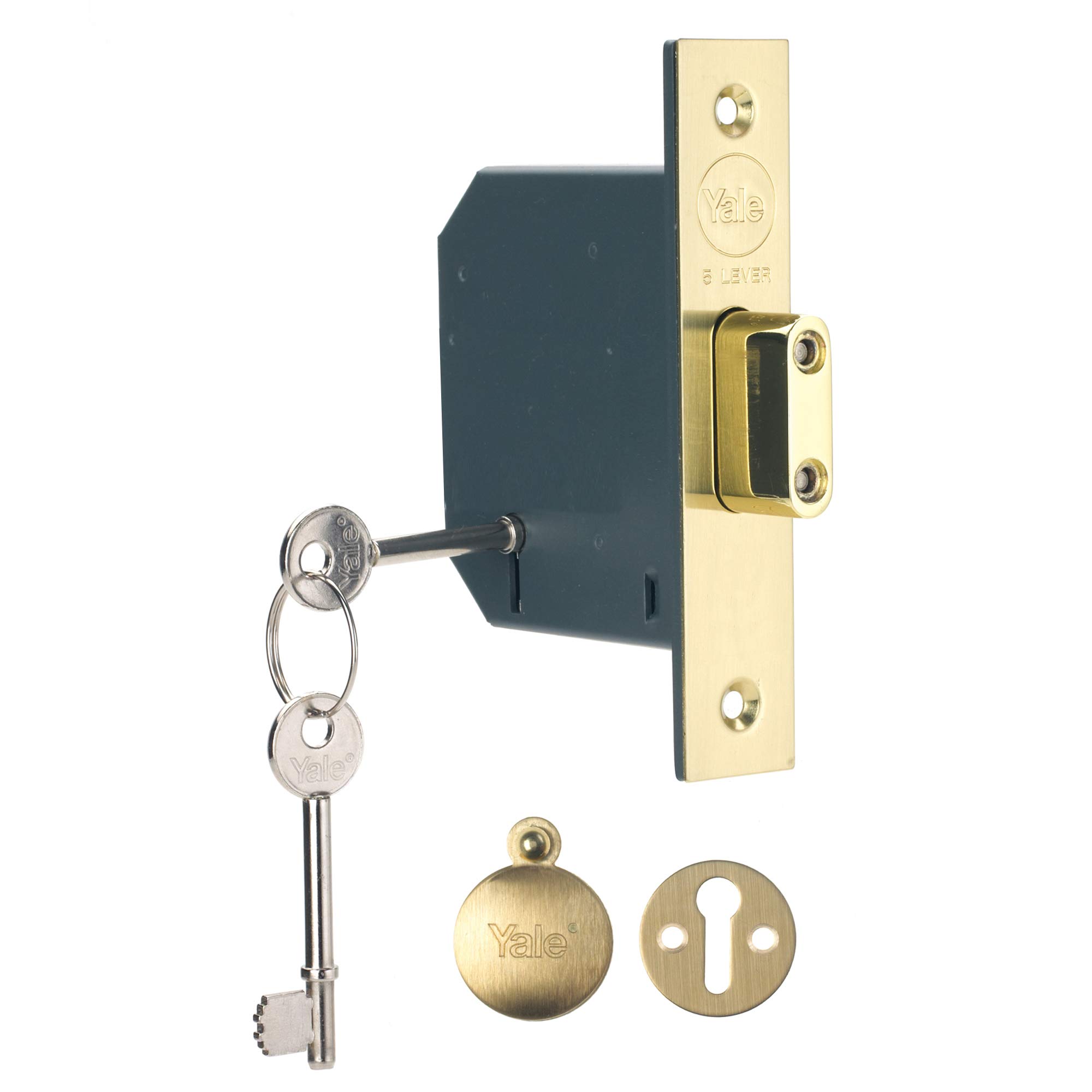 Yale B-M552-PB-78 5 Lever Mortice Deadlock, 3 Inch/76mm, Alloy Steel Brass Finish, Boxed, suitable for external doors