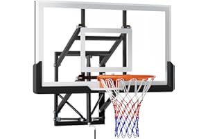 LotFun 54 Inch Wall Mounted Basketball Backboard, Adjustable-Height Backboard and Rim Combo, Outdoor Wall Mount Basketball Hoop Fit Most Slanting Roofs