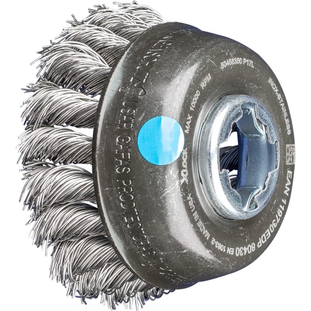 PFERD Cup Brush, Diameter 80 mm, Knotted, 0.50 mm Stainless Steel Wire, X-Lock Socket, 43306037 - for Quick and Comfortable Tool Changes