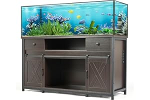 Sunable 75-120 Gallon Aquarium Stand - Features power outlets, dual-tank support, cabinet storage, a thick hardwood top, and 