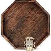 MAGIGO 16 Inches Extra Large Octagonal Black Walnut Wood Ottoman Tray with Handles, Serve Tea, Coffee Classic Wooden Decorative Serving Tray