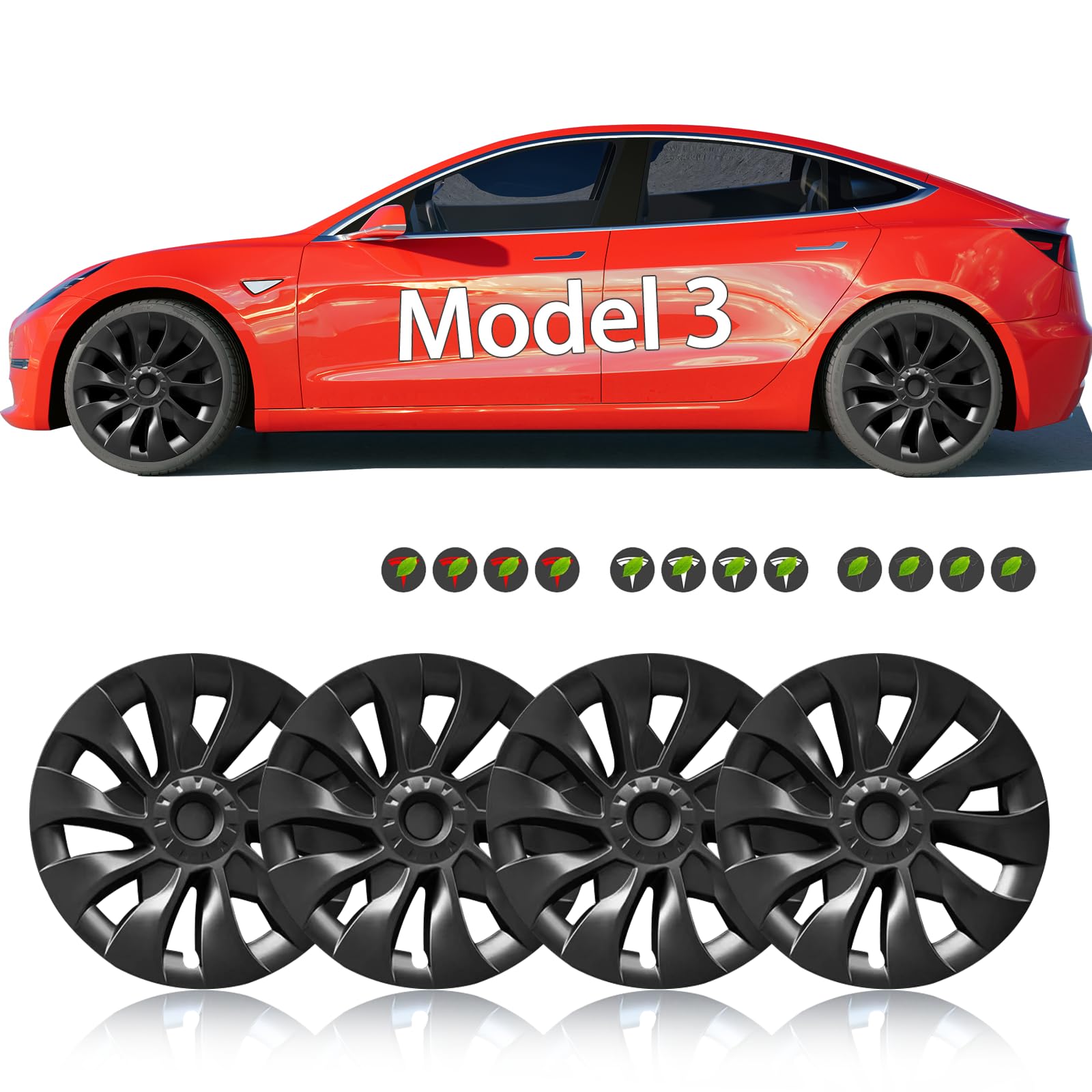 Photo 1 of (USED/FAIR) Wheel Covers for Model 3 18 Inch,4 Pcs Hubcaps Compatible with Tesla Model 3 2017-2023, Abs Model 3 Wheel Cover, OEM Exterior Rim Replacement-Whirlwind Glossy Black