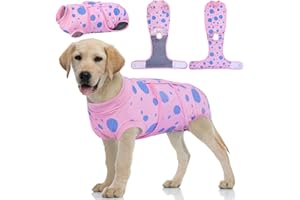 Kuoser Dog Surgery Recovery Suit, Anti Licking Pet Surgical Suit for Dogs Male Neuter, Female Dog Surgery Suit for Spay Subsititute E-Collar Cone, Dog Body Suits After Surgery Pink Polka Dot M