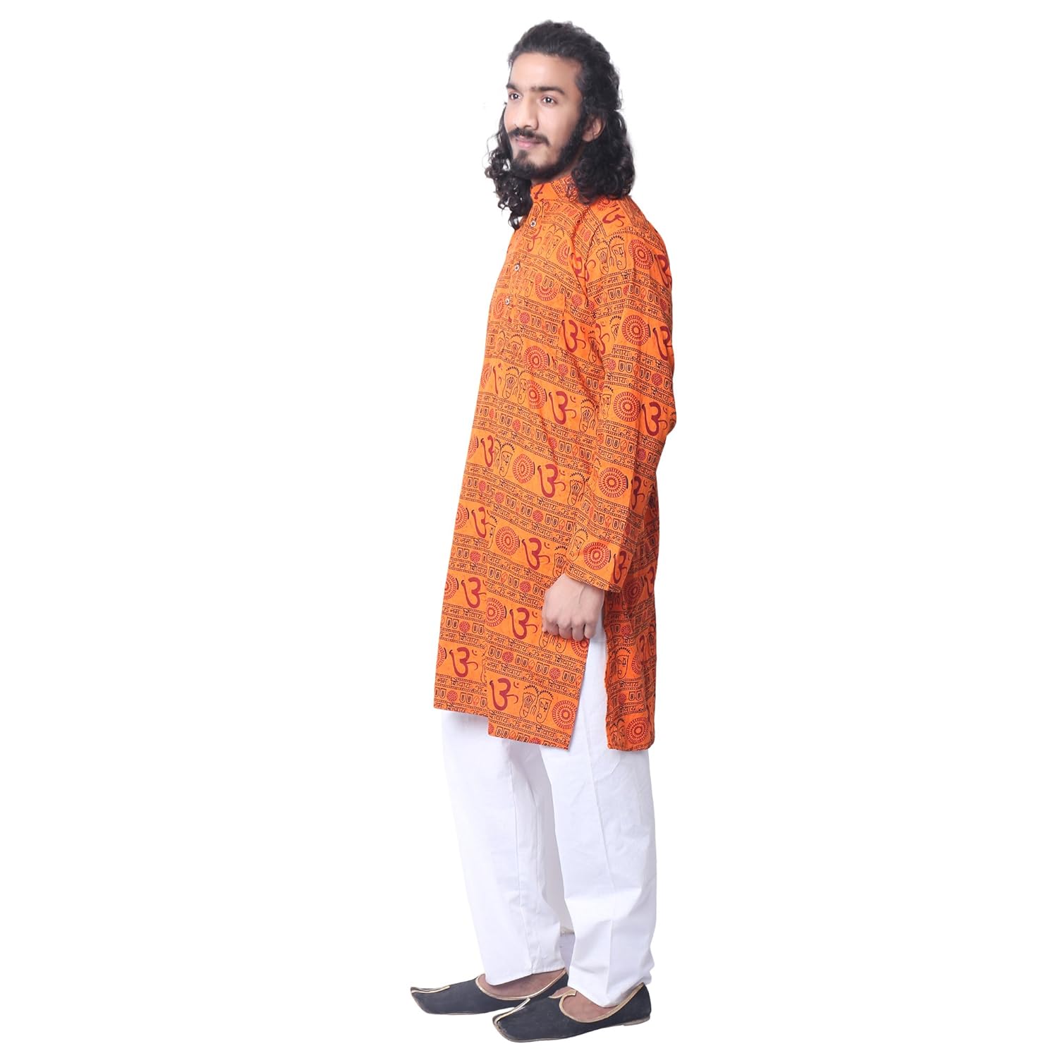 ldhsati cotton om printed kurta for men ( men's) man orange