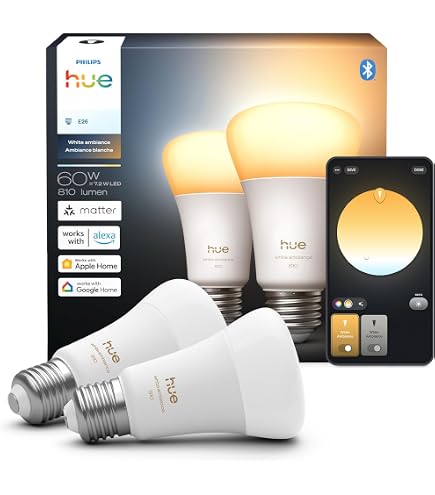 Philips Hue White Ambiance 2-Pack A19 LED Smart Bulb, Bluetooth