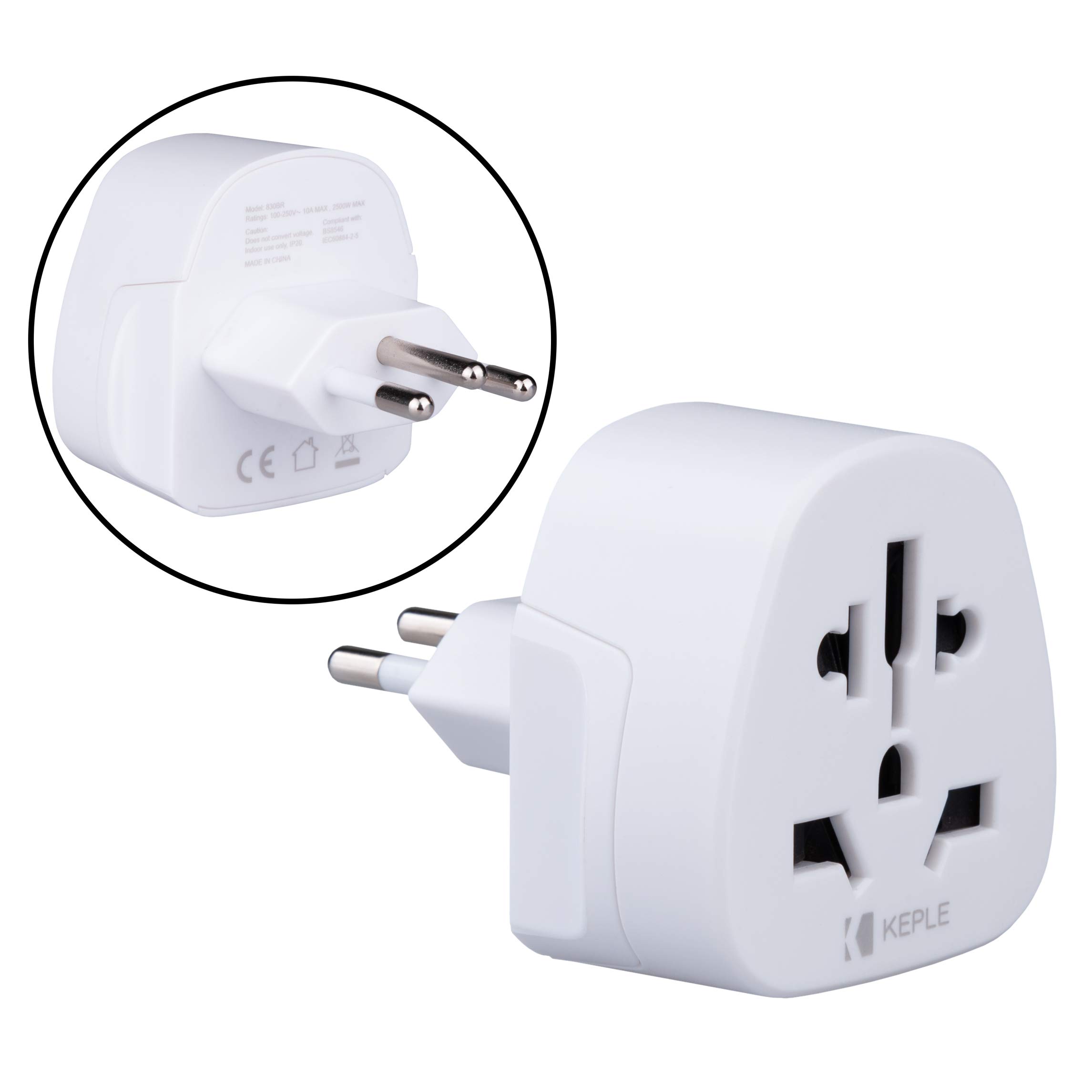 Brazil Travel Adapter Type N Plug โ Keple Brazilian Adaptor for UK, US, EU, AU and Worldwide Devices, 3-Pin Socket Power Adapter for Travel, Holiday and Business Use
