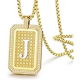 Holizaly Initial A-Z Letter Pendant Necklace Men Women Capital Letter Gold Plated 18K Diamond Square Chain Jewelry Gift, Christmas Gift for Husband