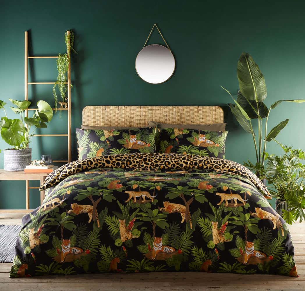 ® Duvet Set Jungle Palm Leaf Fern Tiger Cheetah Leopard Bedding Covers (Double)