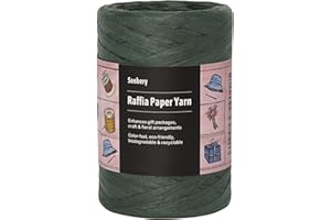 Seebery Raffia Ribbon Yarn for Crafts - Raffia Grass Twine for Gift Wrapping, DIY Decoration, Blinds & More | Matte String Paper Rope - 1/4'' Wide, 109 Yards, Green