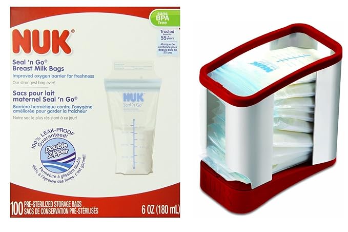 NUK/Gerber Seal N Go Breast Milk Bags (100 Count) with Milk Bag Storage Rack by NUK