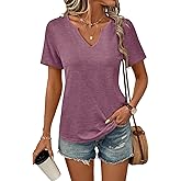 TICTICMIMI Women's V Neck Short Sleeve Tops Summer Casual T Shirts