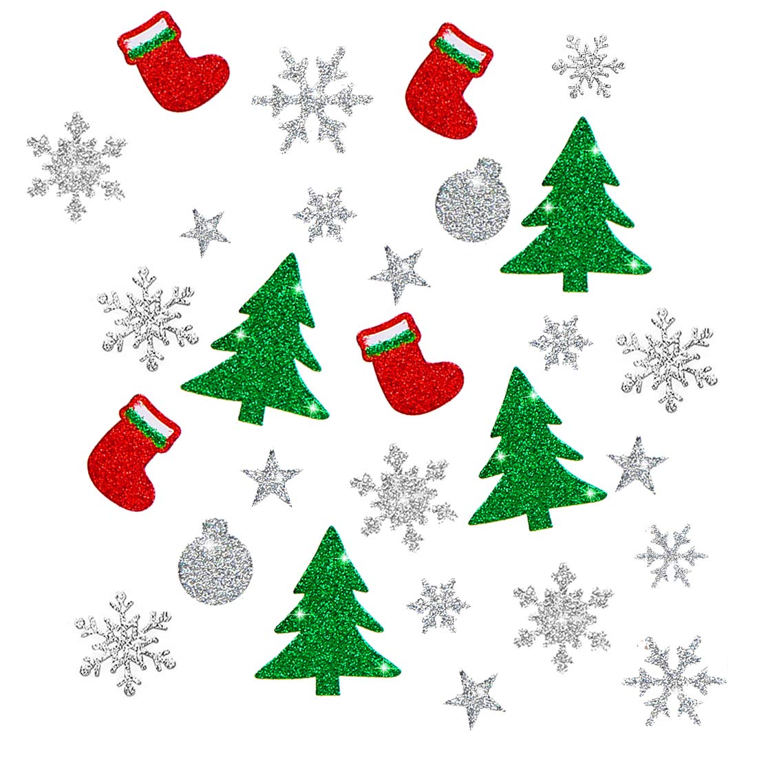 Christmas Stickers, 10 Sheets Xmas Glitter Decals Stickers, Christmas Tree Christmas Boots Snowflake Snowball, Shimmer Graphic Stickers for Xmas Party Decoration Scrapbooking DIY Craft
