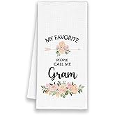 Xmsaitar My Favorite People Call Me Gram Gifts Kitchen Towels, Grandma Bathroom Hand Towels Gifts for Gram Christmas Birthday Mother's Day, Floral Rustic Cottagecore Tea Dish Towel Decor 16x24in