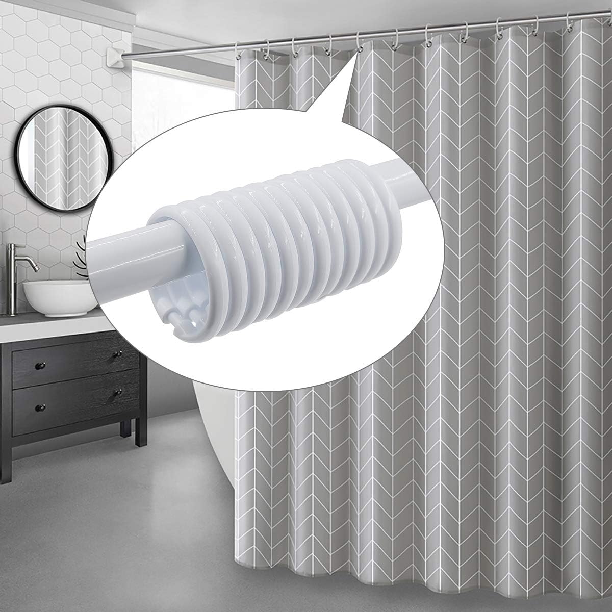 Top-spring 12 Packs Shower Curtain Rings Plastic Curtain O Rings Hook Hanger Bath Drape Loop Clip Glide Bathroom Shower Window Rod (White) - Image 4
