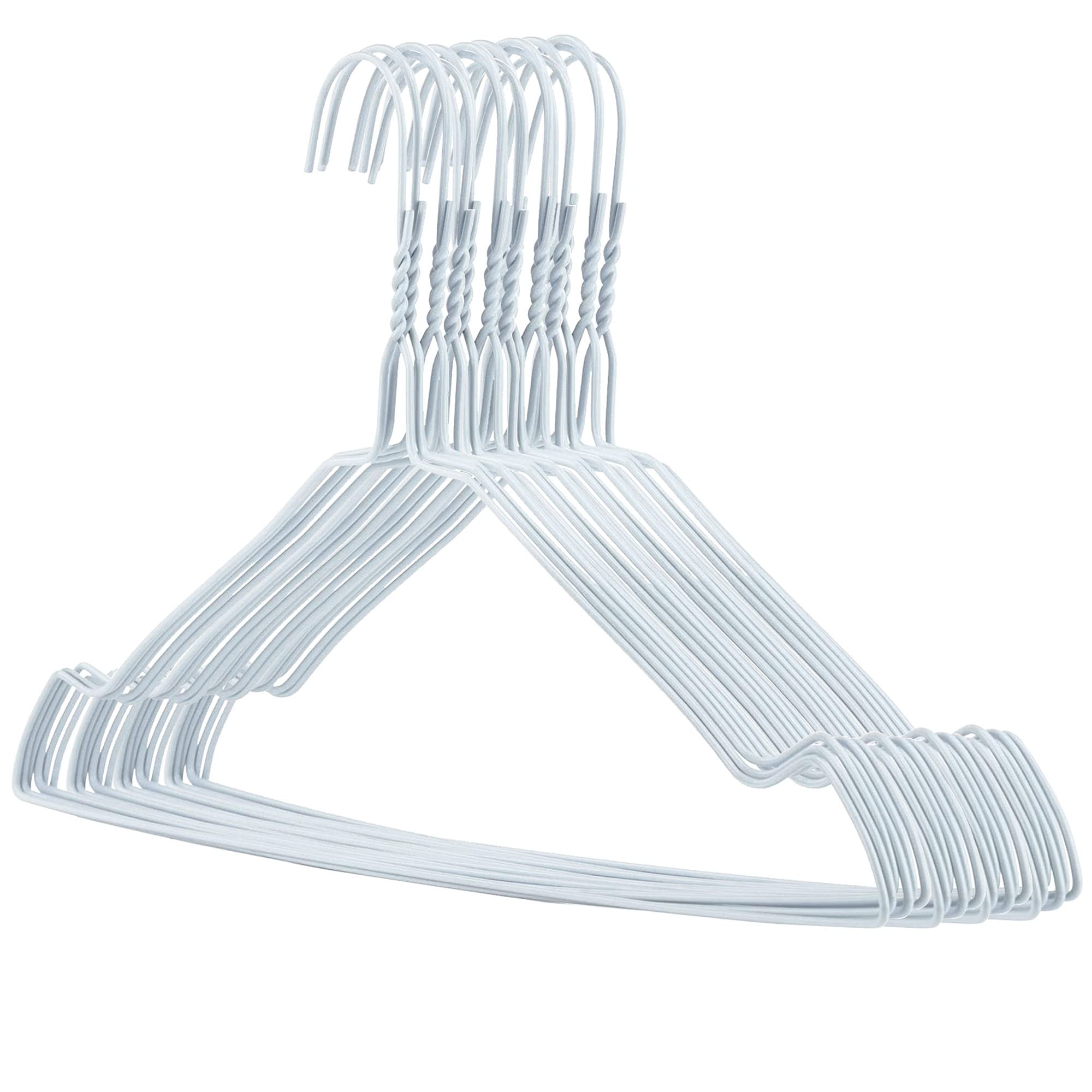 HANGERWORLD Strong White Metal Wire Hangers - 20 Pack, Non-Slip Shoulder Notched Clothes Hangers with Trouser Bar