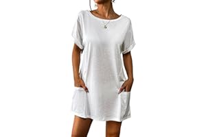 AI'MAGE Women's Swimsuit Coverup 2025 Bathing Suit Cover Ups Casual Loose Short Sleeve Bikini Beach Dress with Pocket
