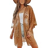 Bsubseach 2026 Kimonos for Women Lace Swimsuit Coverup Mesh Swim Cover Up Beach Vacation Sheer Kimono Duster Cardigans